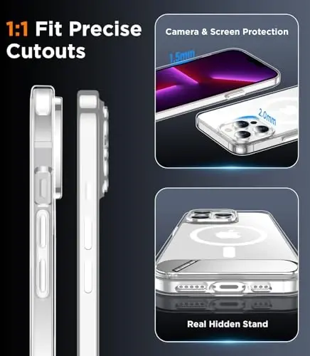 Temdan Magnetic iPhone 13 Pro Case bilan mos, [O'rnatilgan ko'rinmas tirgak] [MagSafe bilan mos] [Harbiy darajadagi zarbaga chidamli] iPhone 13 Pro 6.1