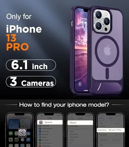 Temdan Magnetic iPhone 13 Pro Case bilan mos, [O'rnatilgan ko'rinmas tirgak] [MagSafe bilan mos] [Harbiy darajadagi zarbga chidamli] iPhone 13 Pro 6.1