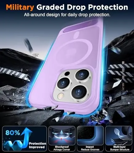 Temdan Magnetic iPhone 13 Pro Case bilan mos, [O'rnatilgan ko'rinmas tirgak] [MagSafe bilan mos] [Harbiy darajadagi zarbga chidamli] iPhone 13 Pro 6.1