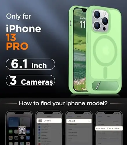 Temdan Magnetic iPhone 13 Pro Case bilan mos, [O'rnatilgan ko'rinmas tirgak][MagSafe bilan mos] [Harbiy darajadagi zarbaga chidamli] iPhone 13 Pro 6.1