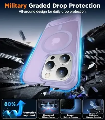 Temdan Magnetic iPhone 13 Pro Max bilan mos keladi, [Oʻrnatilgan koʻrinmas tirgak][MagSafe bilan mos keladi] [Harbiy darajadagi zarbga chidamli] Yengil yarim shaffof matli telefon gʻilofi iPhone 13 Pro Max 6.7