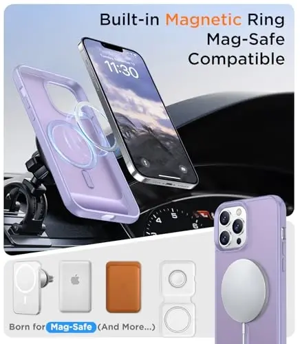 Temdan Magnetic iPhone 13 Pro Max bilan mos keladi, [Oʻrnatilgan koʻrinmas tirgak][MagSafe bilan mos keladi] [Harbiy darajadagi zarbga chidamli] Yengil yarim shaffof matli telefon gʻilofi iPhone 13 Pro Max 6.7