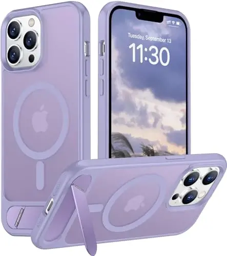 Temdan Magnetic iPhone 13 Pro Max bilan mos keladi, [Oʻrnatilgan koʻrinmas tirgak][MagSafe bilan mos keladi] [Harbiy darajadagi zarbga chidamli] Yengil yarim shaffof matli telefon gʻilofi iPhone 13 Pro Max 6.7