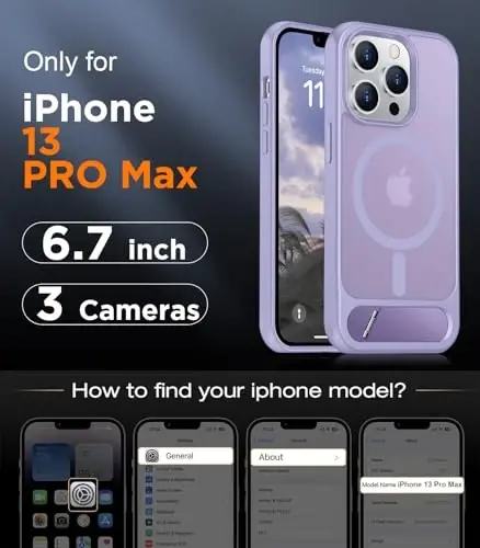 Temdan Magnetic iPhone 13 Pro Max bilan mos keladi, [Oʻrnatilgan koʻrinmas tirgak][MagSafe bilan mos keladi] [Harbiy darajadagi zarbga chidamli] Yengil yarim shaffof matli telefon gʻilofi iPhone 13 Pro Max 6.7