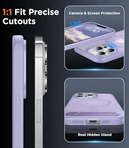 Temdan Magnetic iPhone 13 Pro Max bilan mos keladi, [Oʻrnatilgan koʻrinmas tirgak][MagSafe bilan mos keladi] [Harbiy darajadagi zarbga chidamli] Yengil yarim shaffof matli telefon gʻilofi iPhone 13 Pro Max 6.7
