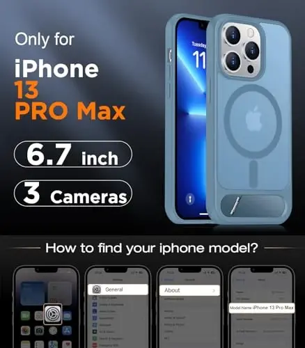 Temdan Magnetic iPhone 13 Pro Max bilan mos keladi, [Oʻrnatilgan koʻrinmas tirgak][MagSafe bilan mos][Harbiy darajadagi zarbga chidamli] Yupqa yarim shaffof matli telefon gʻilofi iPhone 13 Pro Max 6.7