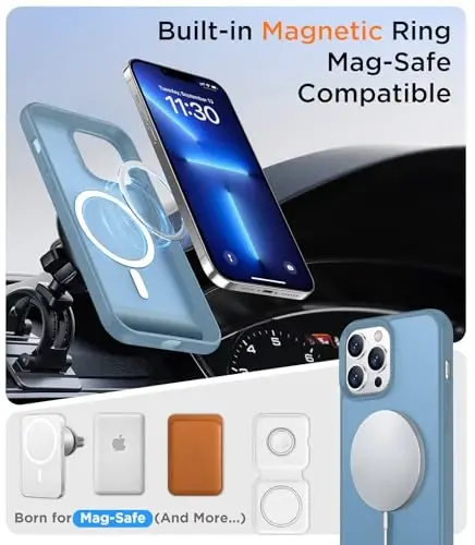 Temdan Magnetic iPhone 13 Pro Max bilan mos keladi, [Oʻrnatilgan koʻrinmas tirgak][MagSafe bilan mos][Harbiy darajadagi zarbga chidamli] Yupqa yarim shaffof matli telefon gʻilofi iPhone 13 Pro Max 6.7