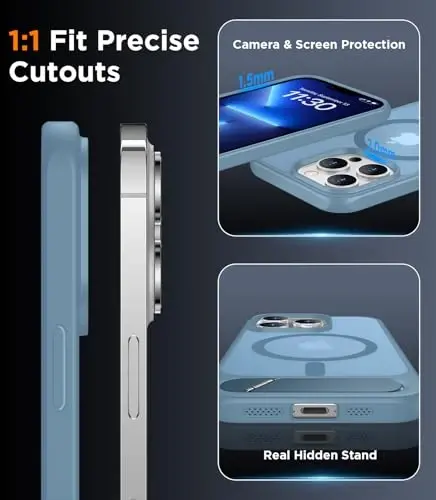 Temdan Magnetic iPhone 13 Pro Max bilan mos keladi, [Oʻrnatilgan koʻrinmas tirgak][MagSafe bilan mos][Harbiy darajadagi zarbga chidamli] Yupqa yarim shaffof matli telefon gʻilofi iPhone 13 Pro Max 6.7