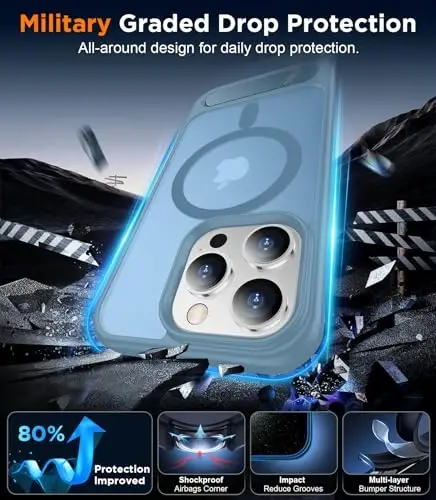 Temdan Magnetic iPhone 13 Pro Max bilan mos keladi, [Oʻrnatilgan koʻrinmas tirgak][MagSafe bilan mos][Harbiy darajadagi zarbga chidamli] Yupqa yarim shaffof matli telefon gʻilofi iPhone 13 Pro Max 6.7