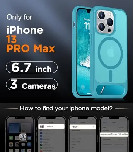 Temdan Magnetic iPhone 13 Pro Max bilan mos keladigan g'ilof, [O'rnatilgan ko'rinmas tayanch] [MagSafe bilan mos] [Harbiy darajadagi zarbga chidamli] iPhone 13 Pro Max 6.7