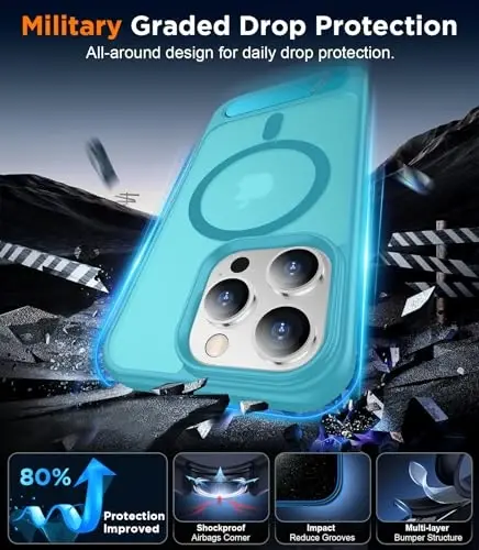 Temdan Magnetic iPhone 13 Pro Max bilan mos keladigan g'ilof, [O'rnatilgan ko'rinmas tayanch] [MagSafe bilan mos] [Harbiy darajadagi zarbga chidamli] iPhone 13 Pro Max 6.7