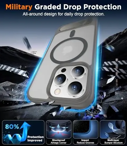 Temdan Magnetic iPhone 13 Pro Max Case bilan mos, [O'rnatilgan ko'rinmas tayanch] [MagSafe bilan mos] [Harbiy darajadagi zarbga chidamli] iPhone 13 Pro Max 6.7