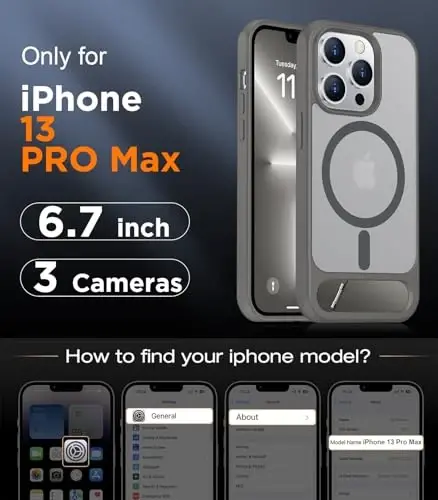 Temdan Magnetic iPhone 13 Pro Max Case bilan mos, [O'rnatilgan ko'rinmas tayanch] [MagSafe bilan mos] [Harbiy darajadagi zarbga chidamli] iPhone 13 Pro Max 6.7