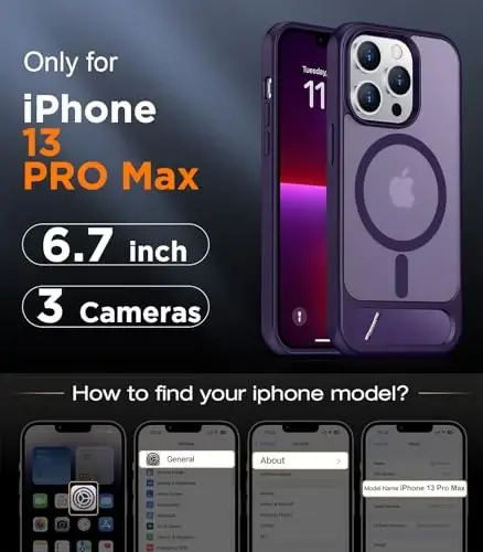 Temdan Magnetic iPhone 13 Pro Max Case bilan mos, [O'rnatilgan Ko'rinmas Tirgak] [MagSafe bilan mos] [Harbiy Darajadagi Zarba o'tkazmaydigan] Yengil yarim shaffof matli telefon qutisi iPhone 13 Pro Max 6.7