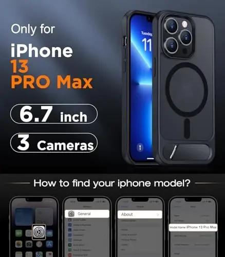 Temdan Magnetic iPhone 13 Pro Max Case bilan mos, [O'rnatilgan ko'rinmas tirgak] [MagSafe bilan mos] [Harbiy darajadagi zarbga chidamli] iPhone 13 Pro Max 6.7