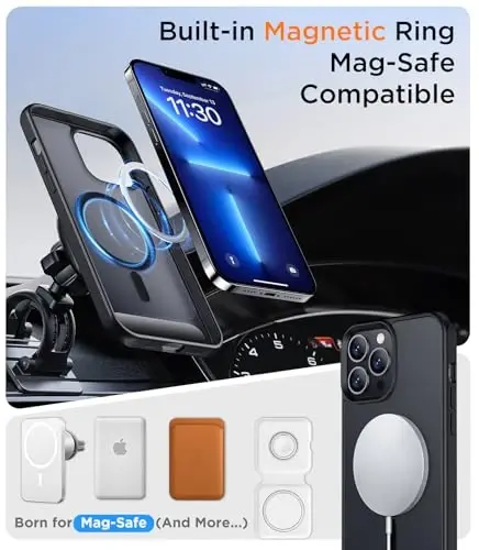 Temdan Magnetic iPhone 13 Pro Max Case bilan mos, [O'rnatilgan ko'rinmas tirgak] [MagSafe bilan mos] [Harbiy darajadagi zarbga chidamli] iPhone 13 Pro Max 6.7