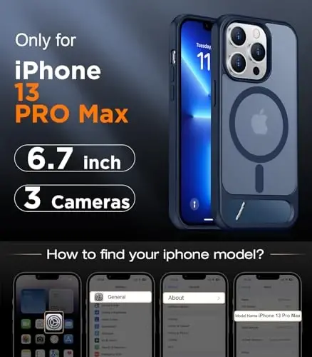 Temdan Magnetic iPhone 13 Pro Max Case bilan mos, [O'rnatilgan ko'rinmas tirgak] [MagSafe bilan mos] [Harbiy darajadagi zarbga chidamli] Yengil o'tkazuvchan matli telefon qutisi iPhone 13 Pro Max 6.7