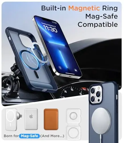 Temdan Magnetic iPhone 13 Pro Max Case bilan mos, [O'rnatilgan ko'rinmas tirgak] [MagSafe bilan mos] [Harbiy darajadagi zarbga chidamli] Yengil o'tkazuvchan matli telefon qutisi iPhone 13 Pro Max 6.7