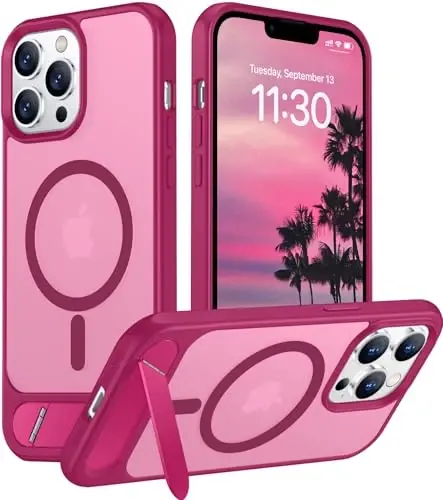 Temdan Magnetic iPhone 13 Pro Max Case bilan mos, [O'rnatilgan Ko'rinmas Tirgak] [MagSafe bilan mos] [Harbiy Standart Zarba o'tkazmaydigan] Yupqa Yarim Shaffof Mat Telefon G'ilofi iPhone 13 Pro Max 6.7