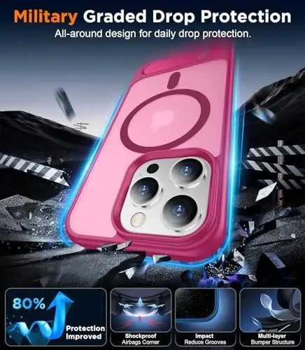Temdan Magnetic iPhone 13 Pro Max Case bilan mos, [O'rnatilgan Ko'rinmas Tirgak] [MagSafe bilan mos] [Harbiy Standart Zarba o'tkazmaydigan] Yupqa Yarim Shaffof Mat Telefon G'ilofi iPhone 13 Pro Max 6.7