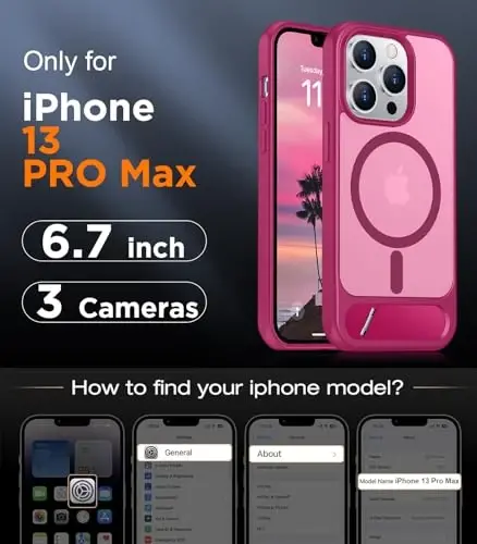 Temdan Magnetic iPhone 13 Pro Max Case bilan mos, [O'rnatilgan Ko'rinmas Tirgak] [MagSafe bilan mos] [Harbiy Standart Zarba o'tkazmaydigan] Yupqa Yarim Shaffof Mat Telefon G'ilofi iPhone 13 Pro Max 6.7