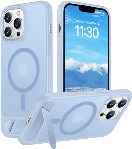 Temdan Magnetic iPhone 13 Pro Max Case bilan mos, [O'rnatilgan Ko'rinmas Tirgak] [MagSafe bilan mos] [Harbiy Standartga chidamli zarba o'tkazmaydigan] Yupqa yarim shaffof matli telefon qutisi iPhone 13 Pro Max 6.7