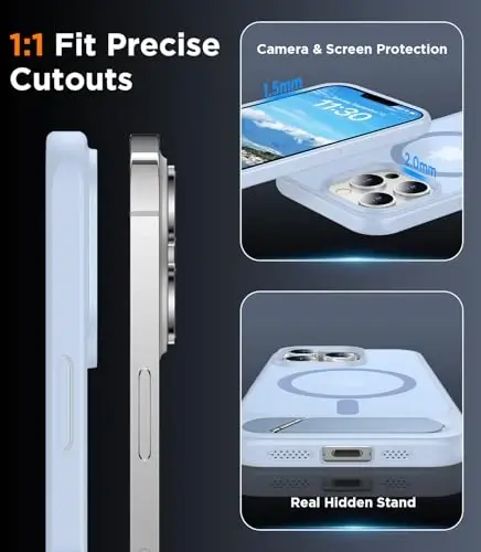 Temdan Magnetic iPhone 13 Pro Max Case bilan mos, [O'rnatilgan Ko'rinmas Tirgak] [MagSafe bilan mos] [Harbiy Standartga chidamli zarba o'tkazmaydigan] Yupqa yarim shaffof matli telefon qutisi iPhone 13 Pro Max 6.7