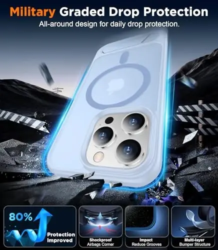 Temdan Magnetic iPhone 13 Pro Max Case bilan mos, [O'rnatilgan Ko'rinmas Tirgak] [MagSafe bilan mos] [Harbiy Standartga chidamli zarba o'tkazmaydigan] Yupqa yarim shaffof matli telefon qutisi iPhone 13 Pro Max 6.7