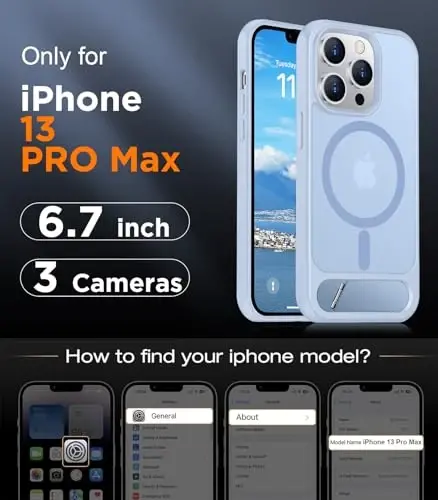 Temdan Magnetic iPhone 13 Pro Max Case bilan mos, [O'rnatilgan Ko'rinmas Tirgak] [MagSafe bilan mos] [Harbiy Standartga chidamli zarba o'tkazmaydigan] Yupqa yarim shaffof matli telefon qutisi iPhone 13 Pro Max 6.7