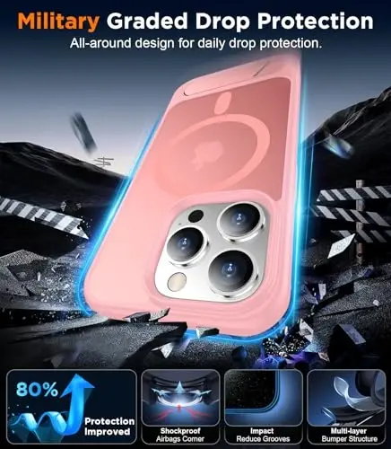 Temdan Magnetic iPhone 13 Pro Max Case bilan mos, [Oʻrnatilgan koʻrinmas tirgak][MagSafe bilan mos][Harbiy darajadagi zarbga chidamli] iPhone 13 Pro Max 6.7