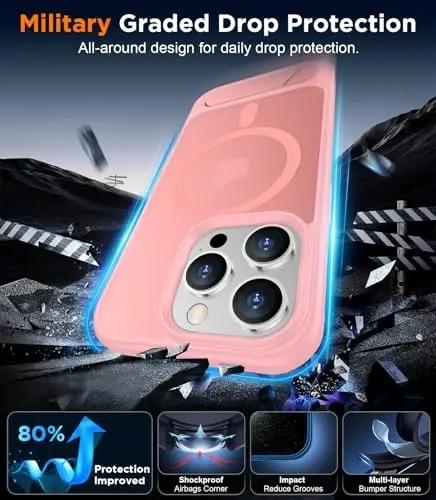 Temdan Magnetic iPhone 13 Pro Max Case bilan mos, [Oʻrnatilgan koʻrinmas tirgak][MagSafe bilan mos][Harbiy darajadagi zarbga chidamli] iPhone 13 Pro Max 6.7