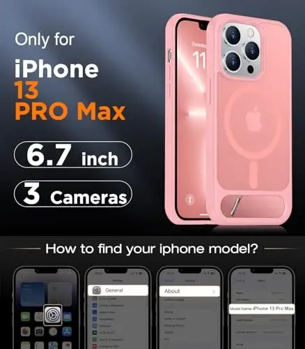 Temdan Magnetic iPhone 13 Pro Max Case bilan mos, [Oʻrnatilgan koʻrinmas tirgak][MagSafe bilan mos][Harbiy darajadagi zarbga chidamli] iPhone 13 Pro Max 6.7