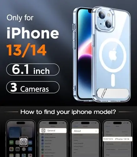 Temdan Magnetic iPhone 14 Case/iPhone 13 Case bilan mos, [O'rnatilgan ko'rinmas tirgak][MagSafe bilan mos] [Harbiy darajadagi zarbga chidamli] iPhone 14/13 6.1