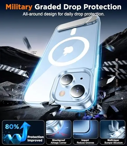 Temdan Magnetic iPhone 14 Case/iPhone 13 Case bilan mos, [O'rnatilgan ko'rinmas tirgak][MagSafe bilan mos] [Harbiy darajadagi zarbga chidamli] iPhone 14/13 6.1