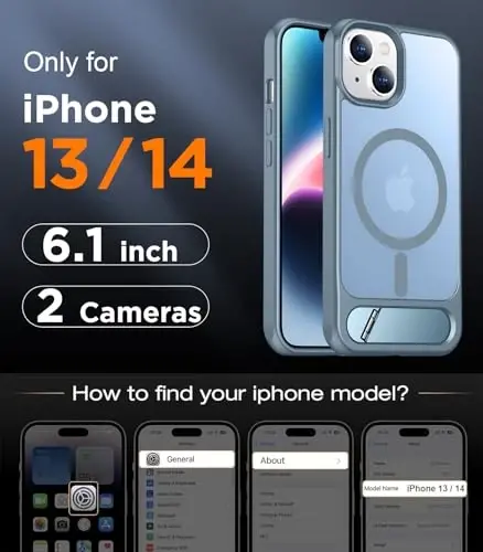 Temdan Magnetic iPhone 14 Case/iPhone 13 Case bilan mos, [Oʻrnatilgan koʻrinmas tirgak][MagSafe bilan mos][Harbiy darajadagi zarbga chidamli] iPhone 14/13 6.1