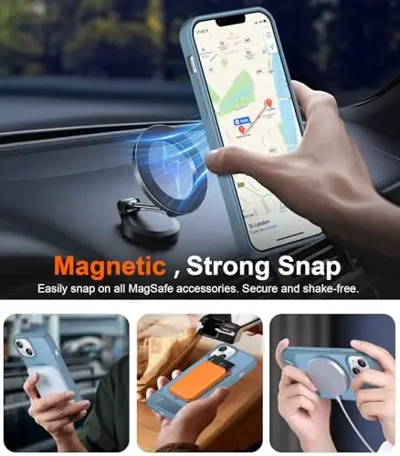 Temdan Magnetic iPhone 14 Case/iPhone 13 Case bilan mos, [Oʻrnatilgan koʻrinmas tirgak][MagSafe bilan mos][Harbiy darajadagi zarbga chidamli] iPhone 14/13 6.1