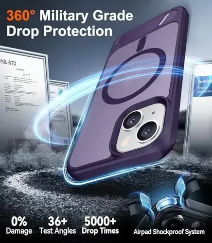 Temdan Magnetic iPhone 14 Case/iPhone 13 Case bilan mos,[O'rnatilgan ko'rinmas tirgak][MagSafe bilan mos][Harbiy darajadagi zarbga chidamli] iPhone 14/13 6.1