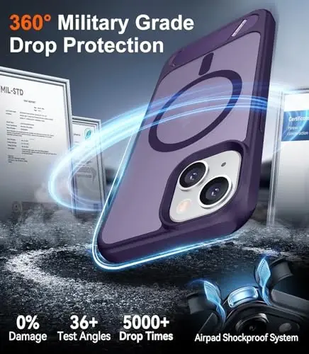 Temdan Magnetic iPhone 14 Case/iPhone 13 Case bilan mos,[O'rnatilgan ko'rinmas tirgak][MagSafe bilan mos][Harbiy darajadagi zarbga chidamli] iPhone 14/13 6.1