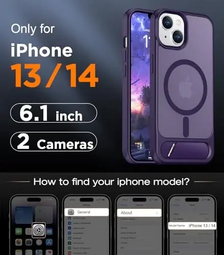 Temdan Magnetic iPhone 14 Case/iPhone 13 Case bilan mos,[O'rnatilgan ko'rinmas tirgak][MagSafe bilan mos][Harbiy darajadagi zarbga chidamli] iPhone 14/13 6.1