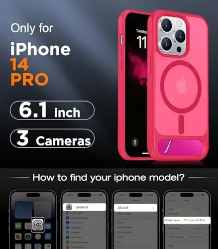 Temdan Magnetic iPhone 14 Pro Case bilan mos, [O'rnatilgan ko'rinmas tirgak][MagSafe bilan mos] [Harbiy darajadagi zarbaga chidamli] Yaxshi yarim shaffof matli telefon qutisi iPhone 14 Pro 6.1