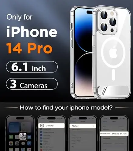 Temdan Magnetic iPhone 14 Pro Case bilan mos, [O'rnatilgan ko'rinmas tirgak][MagSafe bilan mos] [Harbiy darajadagi zarbga chidamli] iPhone 14 Pro 6.1