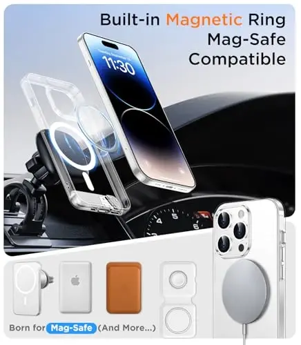 Temdan Magnetic iPhone 14 Pro Case bilan mos, [O'rnatilgan ko'rinmas tirgak][MagSafe bilan mos] [Harbiy darajadagi zarbga chidamli] iPhone 14 Pro 6.1