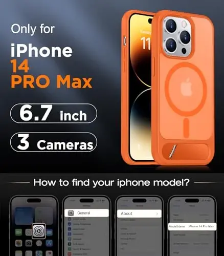 Temdan Magnetic iPhone 14 Pro Max bilan mos keladi, [O'rnatilgan ko'rinmas tirgak] [MagSafe bilan mos keladi] [Harbiy darajadagi zarbga chidamli] Yengil o'tkazuvchan matli telefon qutisi iPhone 14 Pro Max 6.7