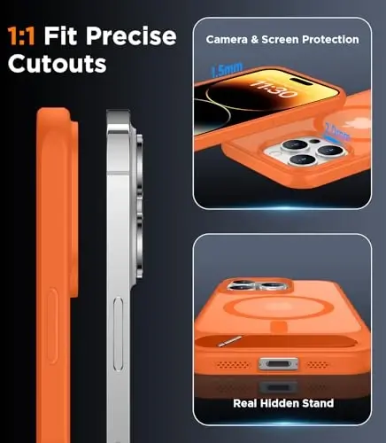 Temdan Magnetic iPhone 14 Pro Max bilan mos keladi, [O'rnatilgan ko'rinmas tirgak] [MagSafe bilan mos keladi] [Harbiy darajadagi zarbga chidamli] Yengil o'tkazuvchan matli telefon qutisi iPhone 14 Pro Max 6.7