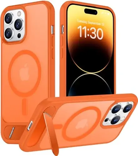 Temdan Magnetic iPhone 14 Pro Max bilan mos keladi, [O'rnatilgan ko'rinmas tirgak] [MagSafe bilan mos keladi] [Harbiy darajadagi zarbga chidamli] Yengil o'tkazuvchan matli telefon qutisi iPhone 14 Pro Max 6.7
