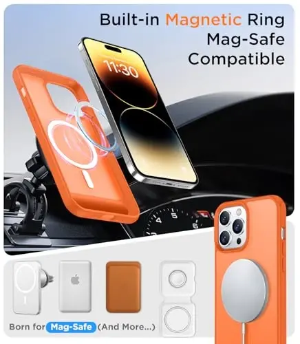Temdan Magnetic iPhone 14 Pro Max bilan mos keladi, [O'rnatilgan ko'rinmas tirgak] [MagSafe bilan mos keladi] [Harbiy darajadagi zarbga chidamli] Yengil o'tkazuvchan matli telefon qutisi iPhone 14 Pro Max 6.7