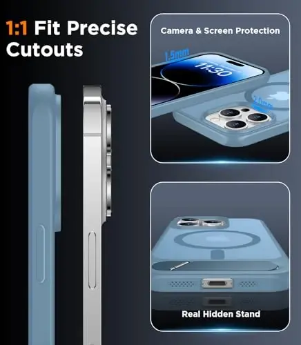 Temdan Magnetic iPhone 14 Pro Max bilan mos keladi, [O'rnatilgan ko'rinmas tirgak] [MagSafe bilan mos keladi] [Harbiy darajadagi zarbga chidamli] Yupqa yarim shaffof matli telefon qutisi iPhone 14 Pro Max 6.7