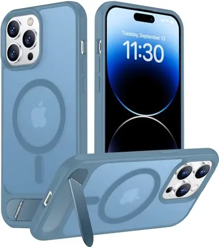 Temdan Magnetic iPhone 14 Pro Max bilan mos keladi, [O'rnatilgan ko'rinmas tirgak] [MagSafe bilan mos keladi] [Harbiy darajadagi zarbga chidamli] Yupqa yarim shaffof matli telefon qutisi iPhone 14 Pro Max 6.7