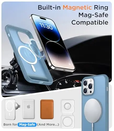 Temdan Magnetic iPhone 14 Pro Max bilan mos keladi, [O'rnatilgan ko'rinmas tirgak] [MagSafe bilan mos keladi] [Harbiy darajadagi zarbga chidamli] Yupqa yarim shaffof matli telefon qutisi iPhone 14 Pro Max 6.7