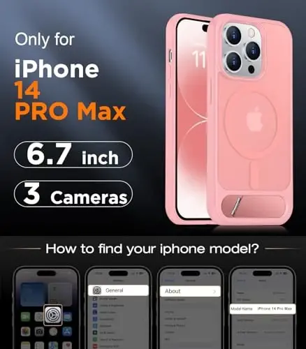 Temdan Magnetic iPhone 14 Pro Max bilan mos keladi, [O'rnatilgan ko'rinmas tirgak][MagSafe bilan mos keladi] [Harbiy darajadagi zarbga chidamli] Yengil o'tkazuvchan matli telefon qutisi iPhone 14 Pro Max 6.7